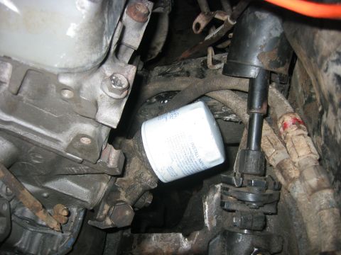 1989 Ford Bronco - Cut my frame thinking I needed room for my oil cooler hoses, but as it turned out I had enough room to point the filter a little to the fro…