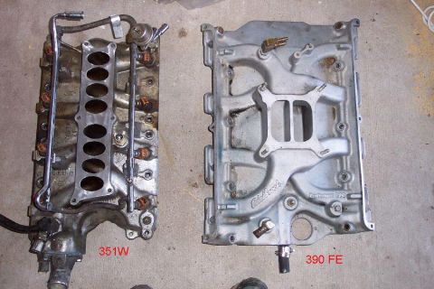 1968 Ford F-100 - The FE intake is a lot larger than the 351W intake...