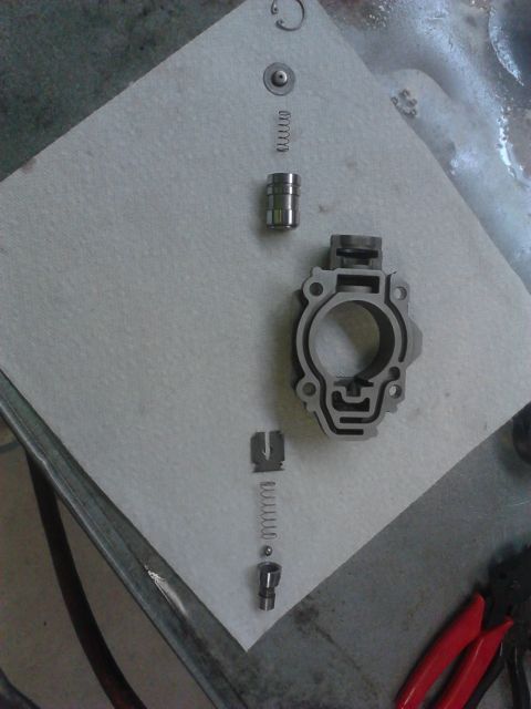 1979 Ford Ranchero - Disassembled oil pump components are laid out on a paper towel for inspection or repair.