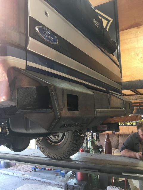1996 Ford Bronco - A custom-fabricated rear bumper is installed on a 1996 Ford Bronco, showing off its heavy-duty construction.