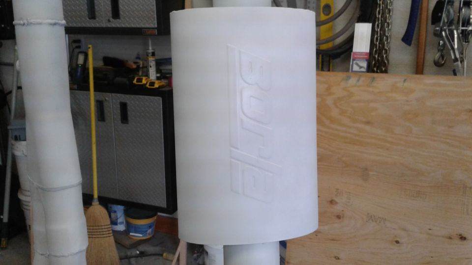 Final primer coat on muffler.  The lines are from my lighting