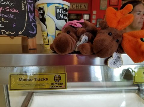 1978 Ford Bronco - A display of plush moose toys and ice cream is visible, with a "Moose Tracks" label in the foreground.
