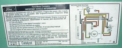 1992 Ford Bronco - Vacuum routing diagram.