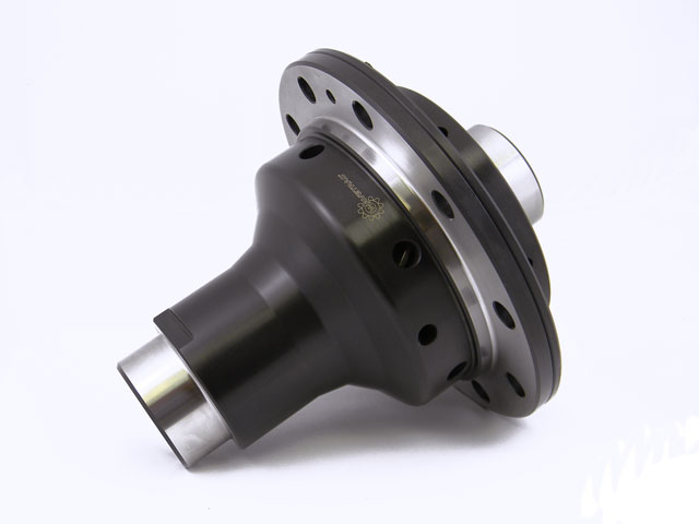 Black differential housing with silver input shaft and bolt-patterned flange