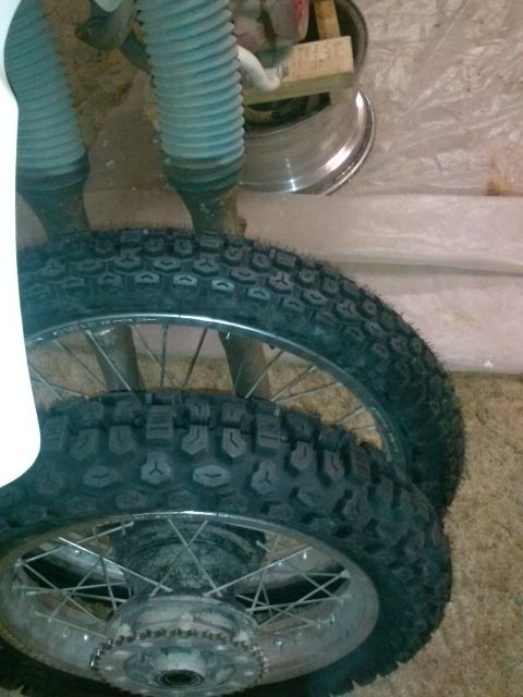 1987 Honda XL600R - before I mount the wheels back on...Think I should redo the fork seals? Yeah, me too.