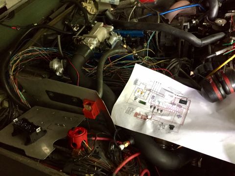 1981 Ford LTD - Working on the wiring. I have the main relay and fuel pump relay half wired in this picture. You can see the wiring diagram I created (base…