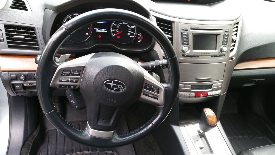 Subaru steering wheel and dashboard with navigation screen