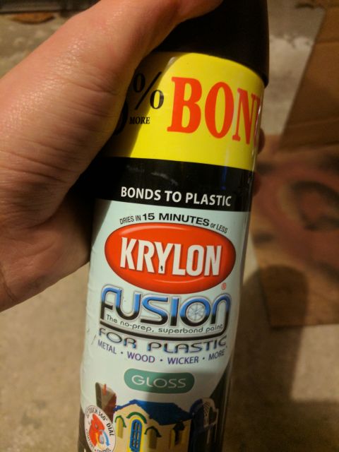 1996 Honda Interceptor - A can of Krylon Fusion spray paint, designed for plastic, is held in a hand.