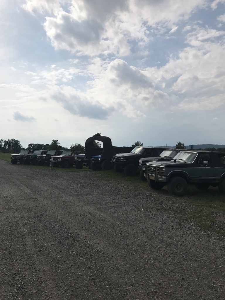 1989 Ford Bronco parked in a line with other SUVs and trucks