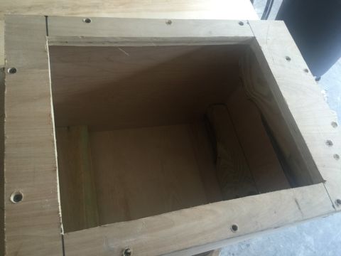 1989 Ford Bronco - Wooden box construction detail, likely for storage or a project component.