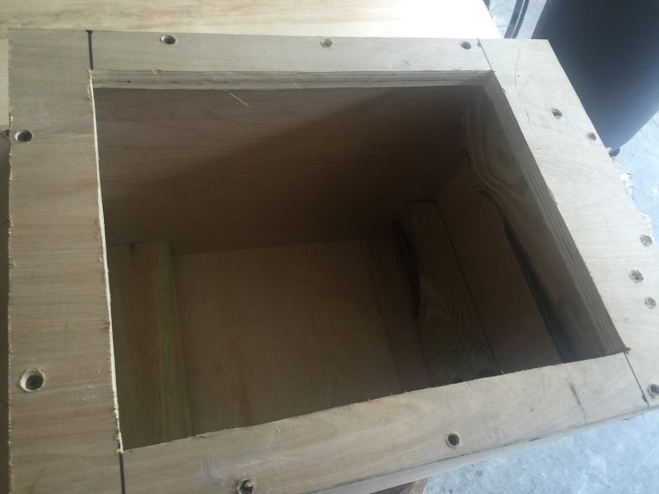 wooden box with open top, constructed from plywood and screws