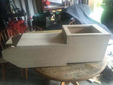 1989 Ford Bronco - This unfinished wooden center console appears to be a custom fabrication project.