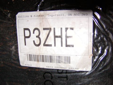 2007 Ford Mustang - Label shows part number P3ZHE and barcode from Collins & Aikman.