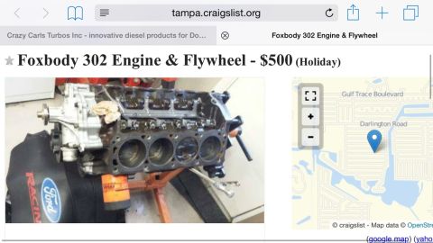 1989 Ford Bronco - A Ford engine is for sale, with a map showing the location.