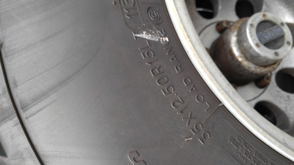 Close-up of a wheel and tire on a vehicle