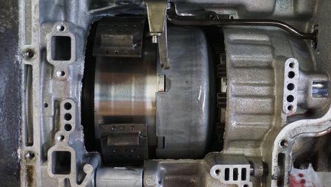 1984 Ford Bronco - Internal view of a vehicle's automatic transmission, showing the torque converter and clutch assembly.