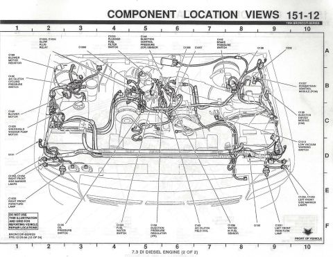 1996 Ford Bronco - 1994 Bronco/F-Series 7.3L DI diesel component location view (151-12, 2 of 2) mapping glow plug relay, injector driver module, PCM, IPR, blo…