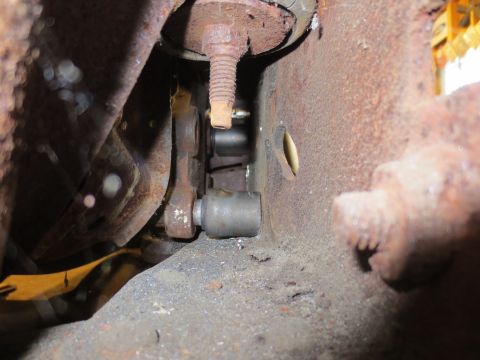 1967 Ford F-250 - Detail shot of aged and corroded suspension parts, likely from a truck or heavy vehicle.