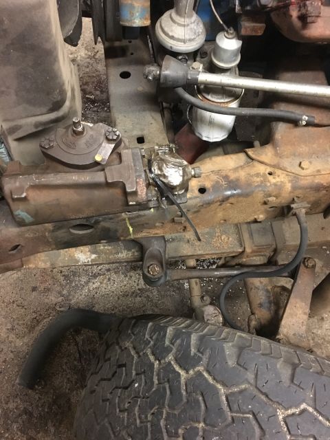 1967 Ford F-250 - Close-up of the steering box and linkage assembly on a 1967 Ford F-250.