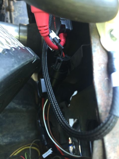 1985 Ford F-350 - Detail of electrical connections and wiring loom, possibly in a vehicle engine bay.