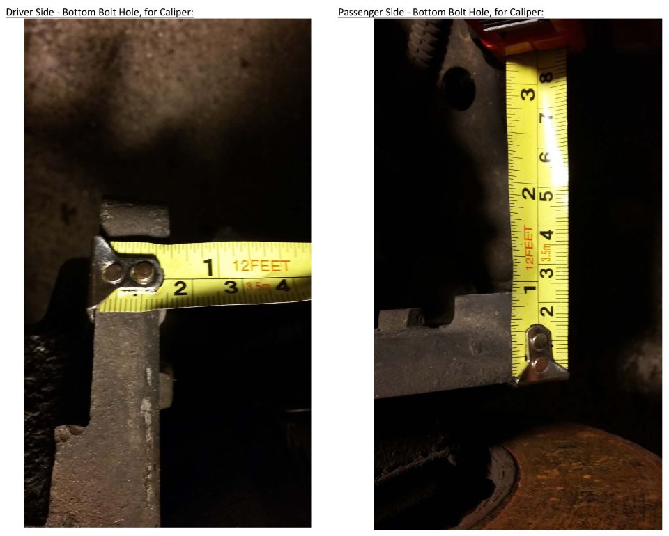 Measuring caliper bolt hole on driver and passenger sides with a tape measure