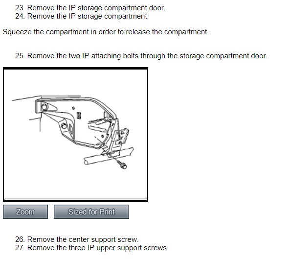 Service manual steps 23-27 with line drawing of IP storage compartment