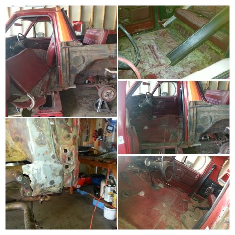 1984 Ford Bronco - Photo collage showing a truck cab, floor, and body panels during restoration, not a technical document.