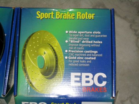 1996 Mercury Sable - Box for EBC Sport Brake Rotors displays product features and a graphic of a vented rotor.