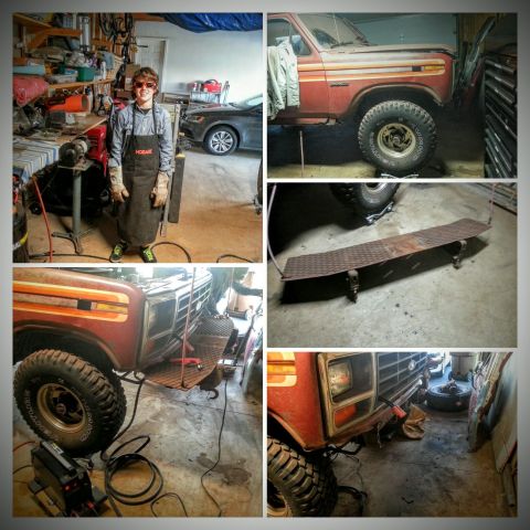 Photo collage of restoration work on a two-tone Ford Bronco