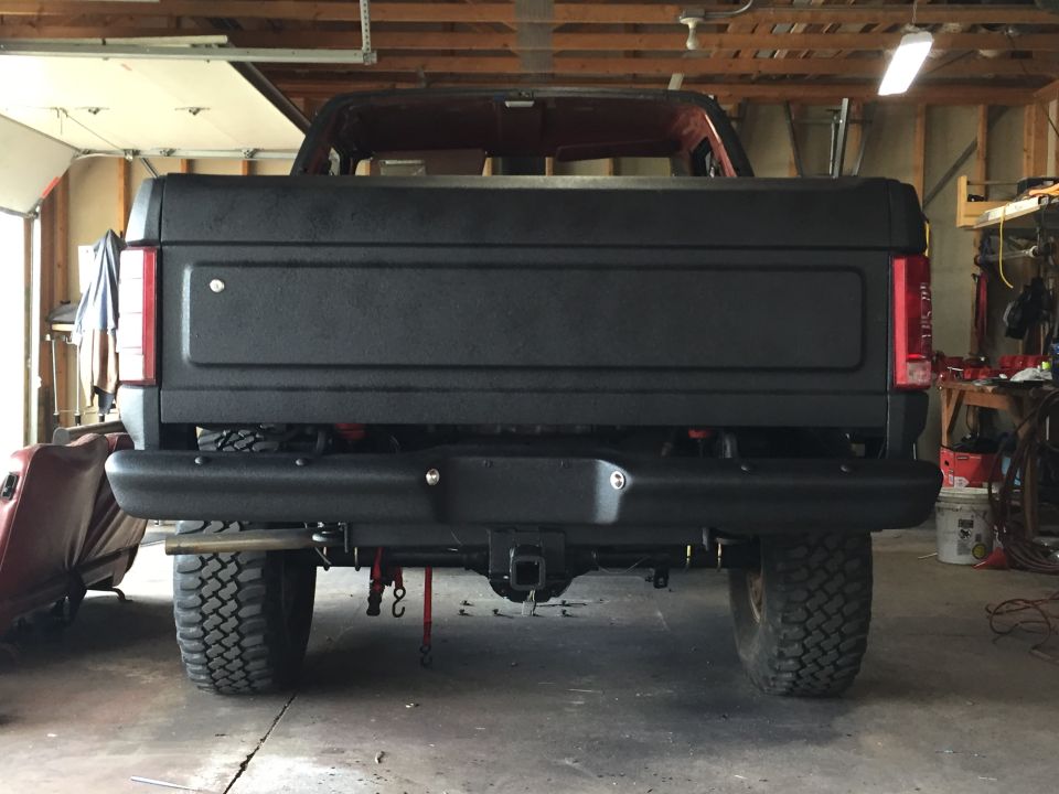 Rear view of project truck with coated tailgate and bumper