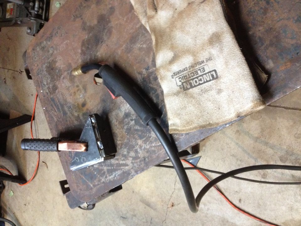 Lincoln Electric welding ground clamp and electrode holder with leather gloves