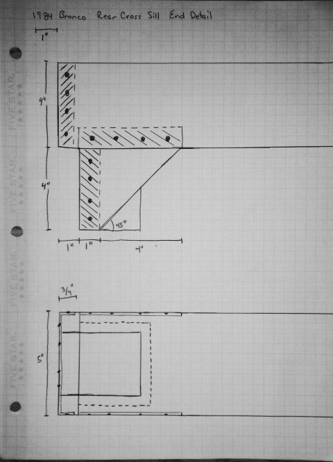 1984 Ford Bronco Rear Cross Sill End Detail - Hand-Drawn Fabrication Blueprint