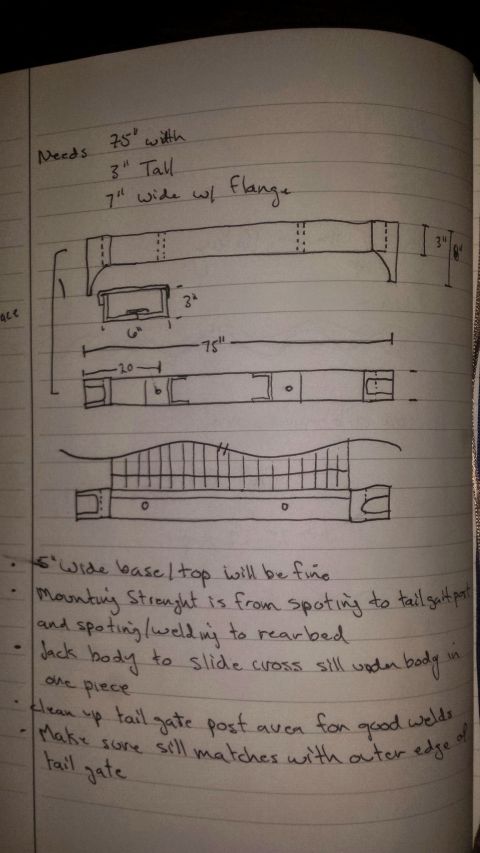 1984 Ford Bronco Rear Cross Sill Fabrication Sketch - 75" Tailgate Sill Plan