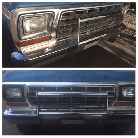 1979 Ford Bronco - Front end detail of a 1979 Ford Bronco, showing the grille and headlight assembly.
