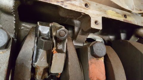 1973 Ford F-100 - Engine crankshaft and connecting rod assembly detail. Number 7 visible on connecting rod cap.