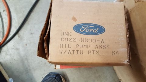 1973 Ford F-100 - A box for a Ford oil pump assembly is shown, with part number C9ZZ-6600-A visible.