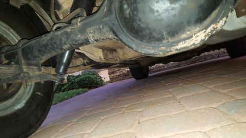 1971 Ford Mustang - Underside view of the rear axle and suspension of a 1971 Ford Mustang.