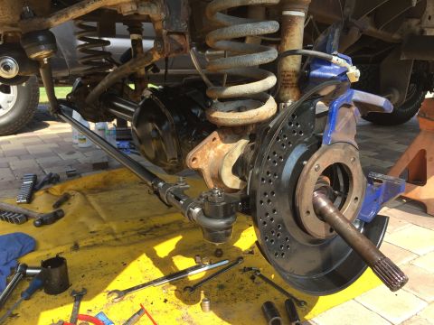 1978 Ford Bronco - This photo shows the steering and suspension components of a vehicle, likely during a repair or upgrade.