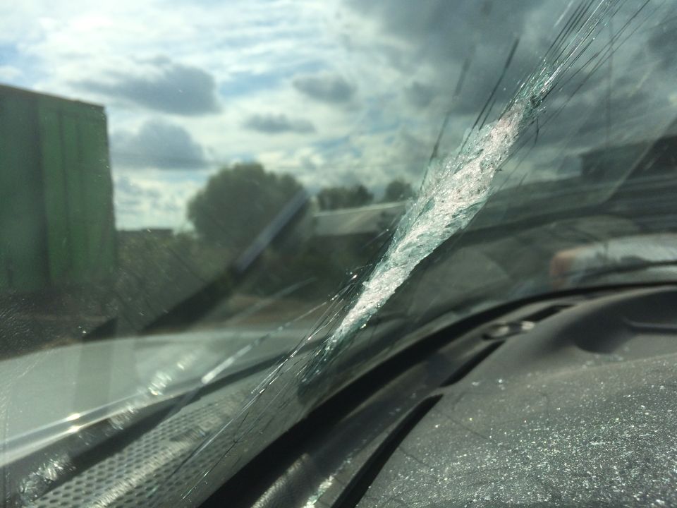 Cracked windshield interior view