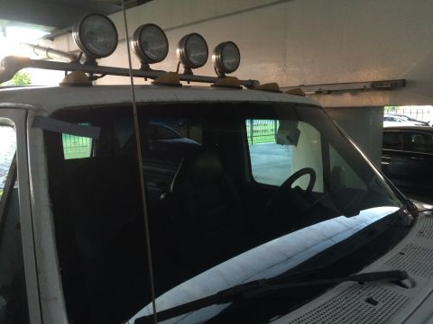 1993 Ford Bronco - Interior view of a 1993 Ford Bronco, equipped with roof-mounted auxiliary lights.