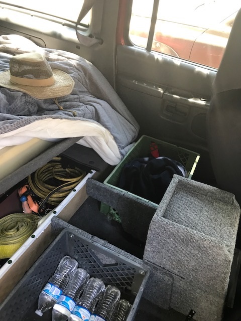 2000 Ford Explorer - Camping gear packed inside the interior of a 2000 Ford Explorer.