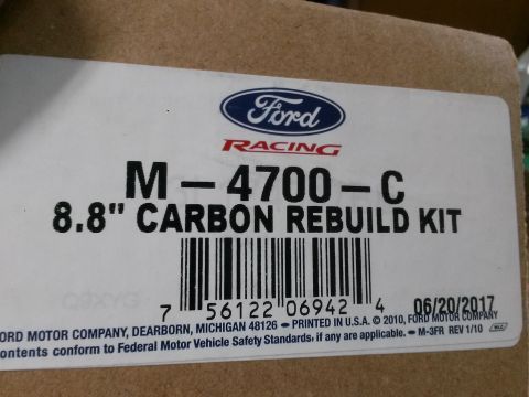 1996 Ford Bronco - A close-up of a label for a Ford Racing M-4700-C 8.8" Carbon Rebuild Kit. The label includes a barcode and the date 06/20/2017.