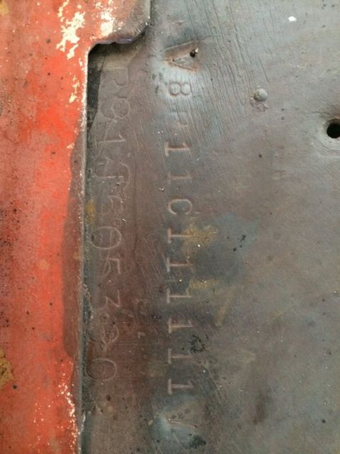 1968 Mercury Cougar - Close-up of stamped numbers on a metal part, possibly from a vehicle. The numbers visible are '811C1111' and 'P8150520'.