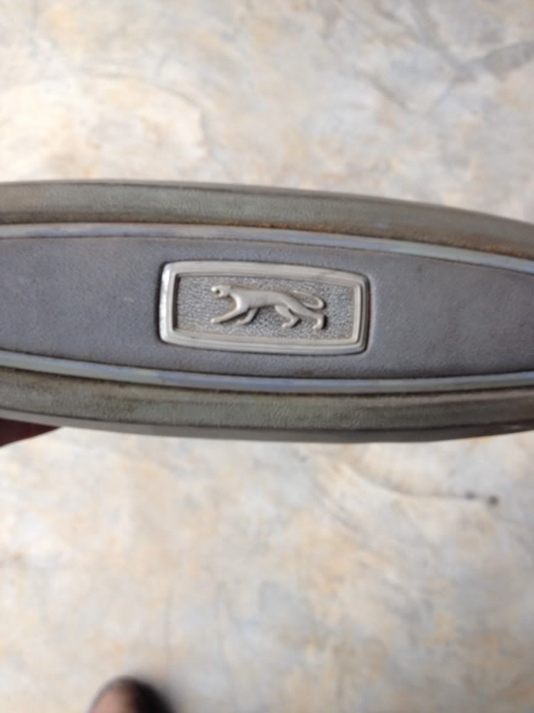 Close-up of a Mercury Cougar emblem on a gray surface