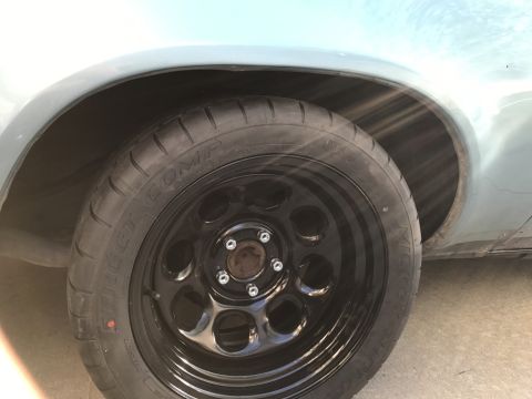 1975 Chevrolet Chevelle - Aftermarket wheel and tire assembly shown on the rear fender of a car.