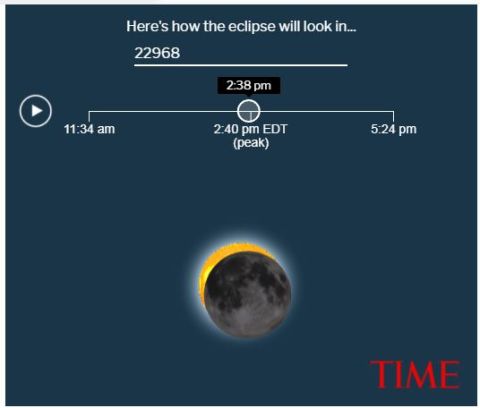 1971 Ford Ranchero - This image shows a simulation of a solar eclipse with a timeline indicating peak times.