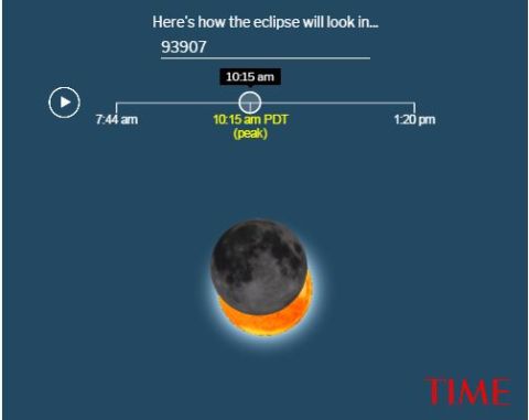 1973 Ford Ranchero - This graphic simulates how an eclipse will appear at a specific location and time, showing the moon obscuring the sun.