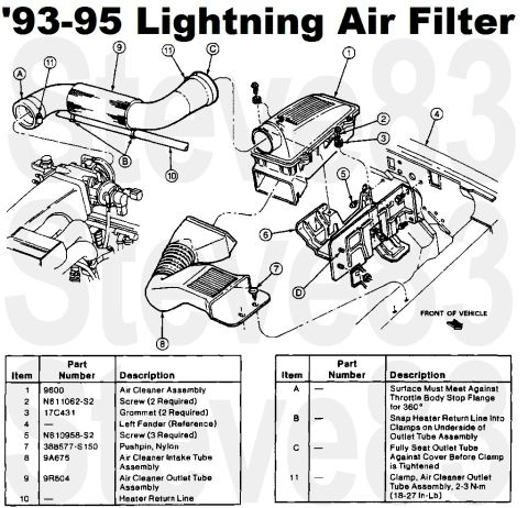 1983 Ford Bronco - '93-95 Lightning Air Filter IF THE IMAGE IS TOO SMALL, click it. 6 F6TZ9647FA Bracket