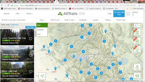 1995 Ford Bronco - Screenshot of the AllTrails website displaying a map with various trail locations marked.