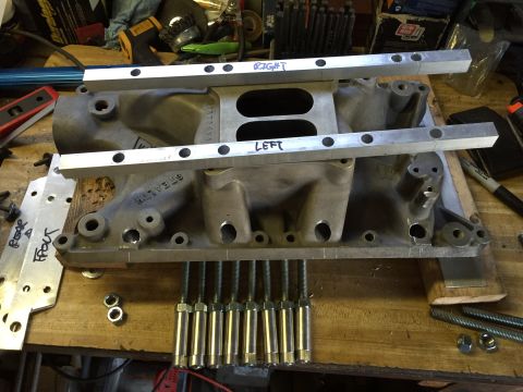 1981 Ford LTD - Laying out the rails to hold the injectors for welding. 3/4" extruded aluminum square tube.